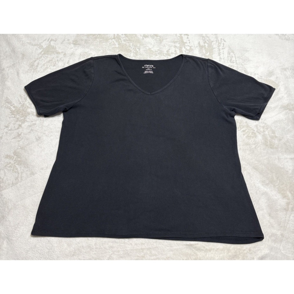 Chicos T Shirt Top Womens XL 3 Black Short Sleeve V Neck Ultimate Tee